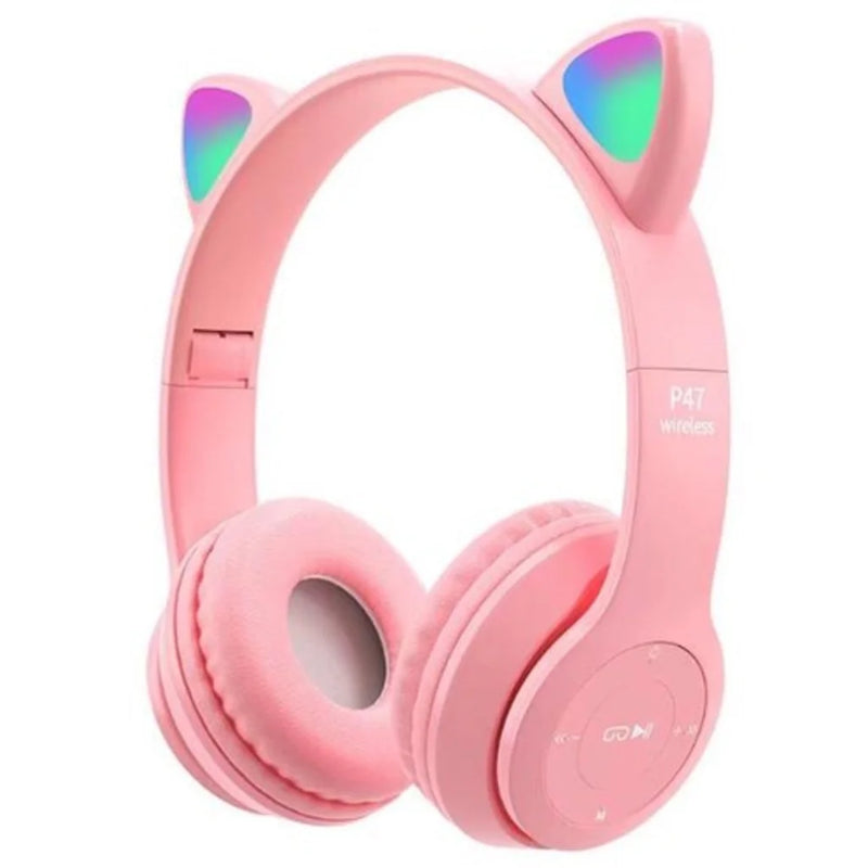 Fone de Ouvido Sem Fio Bluetooth Orelha de Gato com LED RGB – Modelo P47M | Estilo, Diversão e Som Envolvente!