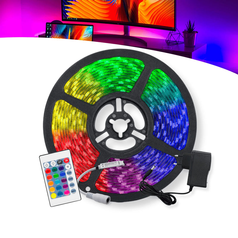 Fita LED RGB 5 Metros  Com Controle Remoto e Fonte 12v Bivolt