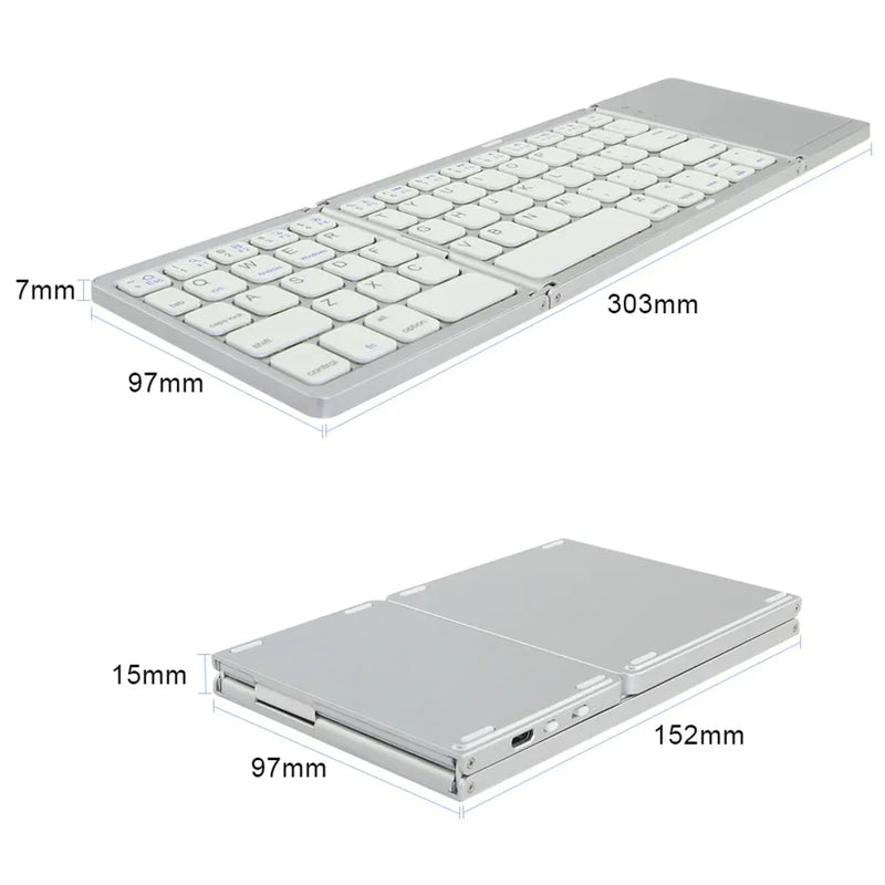 Teclado TouchPad Bluetooth Sem Fio – Mini, Dobrável e Portátil