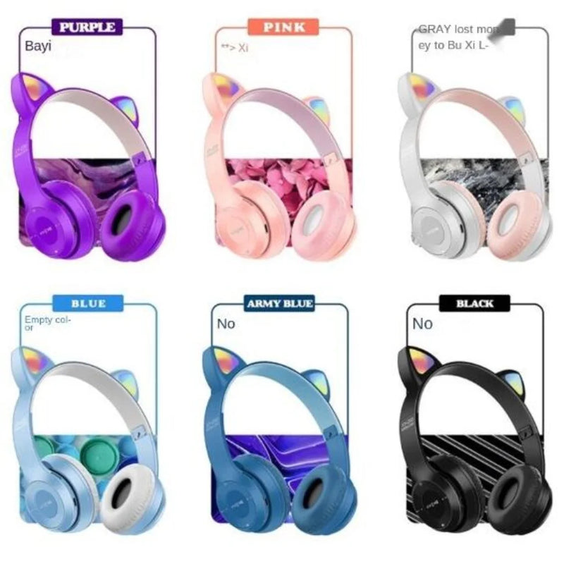 Fone de Ouvido Sem Fio Bluetooth Orelha de Gato com LED RGB – Modelo P47M | Estilo, Diversão e Som Envolvente!