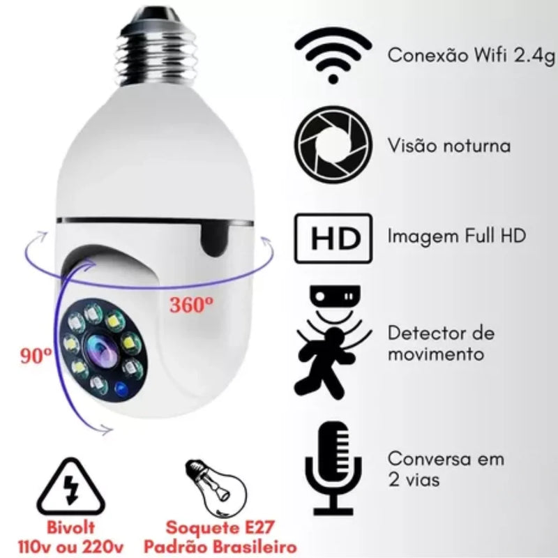 Câmera De Segurança Visão Noturna Lâmpada Fácil Instalação
