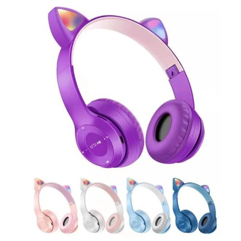 Fone de Ouvido Sem Fio Bluetooth Orelha de Gato com LED RGB – Modelo P47M | Estilo, Diversão e Som Envolvente!