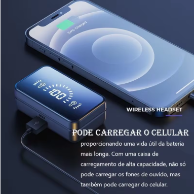 Fone de Ouvido S20 TWS Sem Fio Bluetooth 5.1 com LED e Microfone