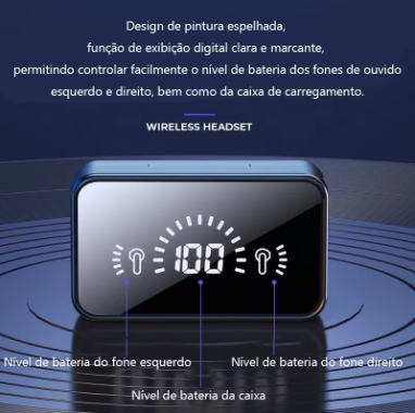 Fone de Ouvido S20 TWS Sem Fio Bluetooth 5.1 com LED e Microfone