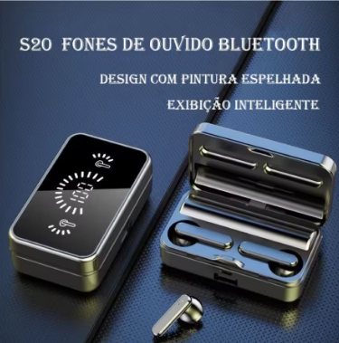 Fone de Ouvido S20 TWS Sem Fio Bluetooth 5.1 com LED e Microfone