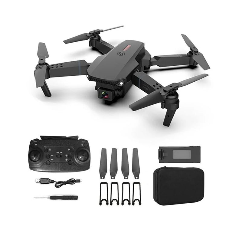 Mini Drone E88 Pro com Câmera Dupla WiFi e 2 Baterias – Design Dobrável + Estojo de Proteção