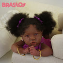 Boneca Reborn Negra Realista 100% Silicone – 55cm com Acessórios e Certificado de Nascimento