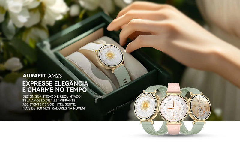 Smartwatch Feminino AURAFIT ELLA 2 – Elegância, Saúde e Conectividade em um só Relógio!