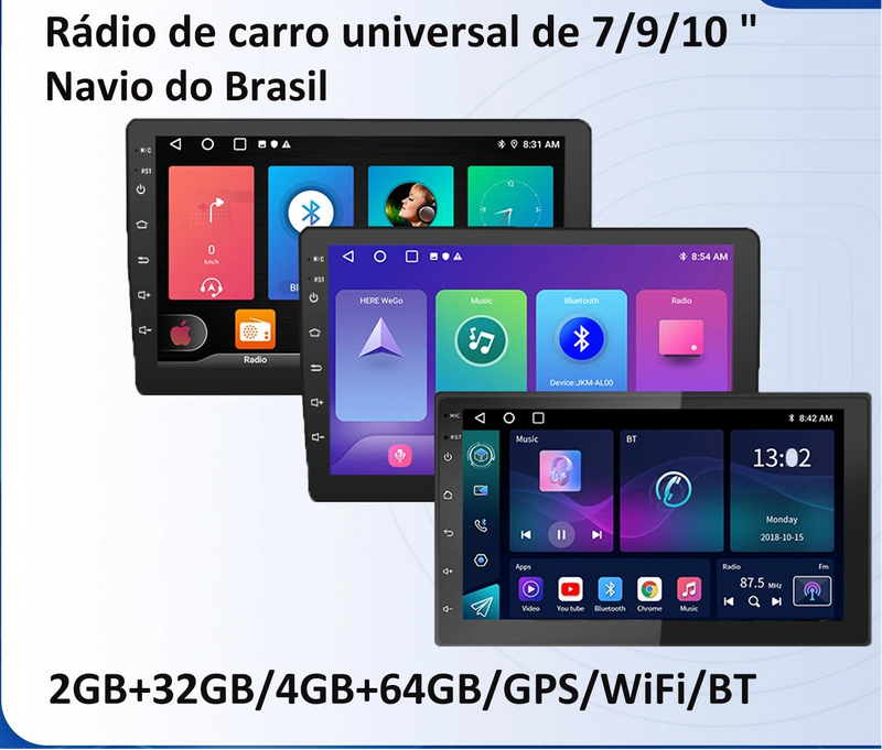 Central Multimídia ESSGOO CarPlay, Android Auto, GPS, Wi-Fi e Tela Touch 7” / 9” / 10” — Universal