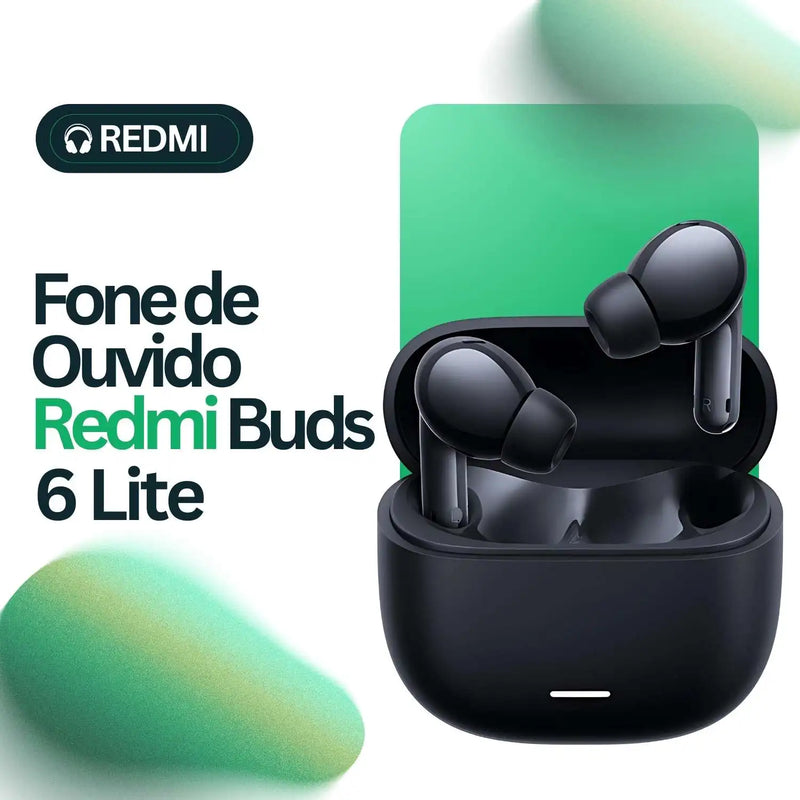 Fones de ouvido Xiaomi Redmi Buds 6 Lite - Até 5 horas de música contínua por carga e 38 horas totais com o estojo de carregamento.