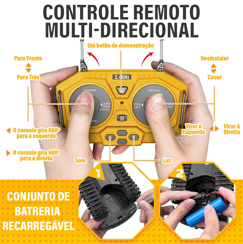 Escavadeira de controle remoto Veículos de construção RC com luzes e sons, presente para crianças .