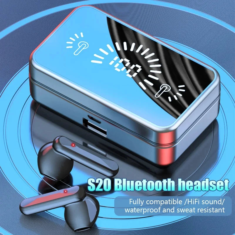 Fone de Ouvido S20 TWS Sem Fio Bluetooth 5.1 com LED e Microfone