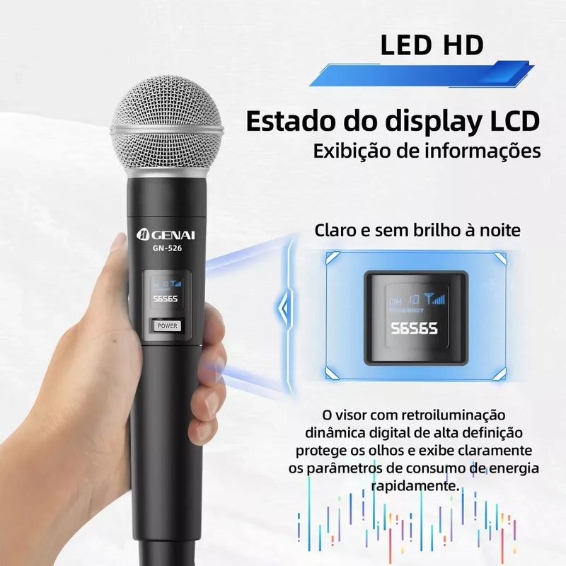 Microfone Sem Fio Profissional Recarregável Genai MS-526-1