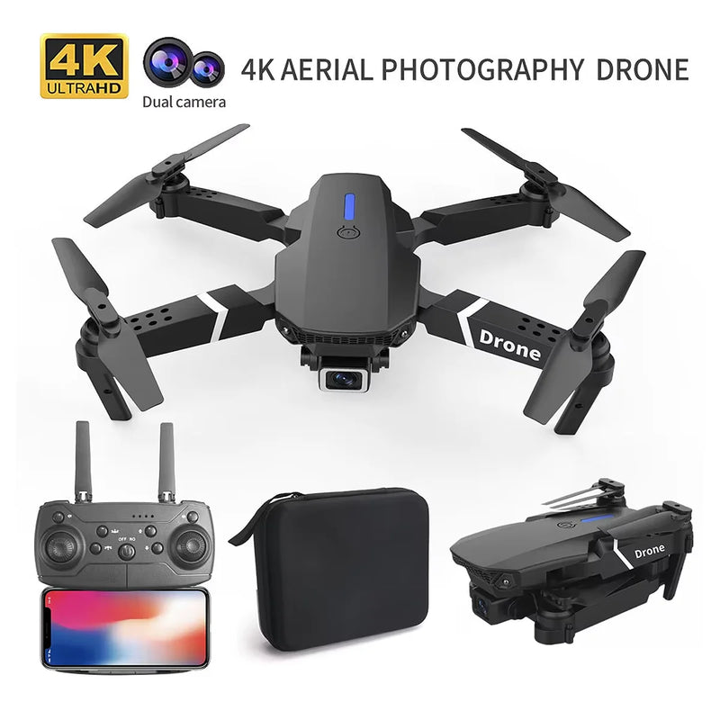Mini Drone E88 Pro com Câmera Dupla WiFi e 2 Baterias – Design Dobrável + Estojo de Proteção