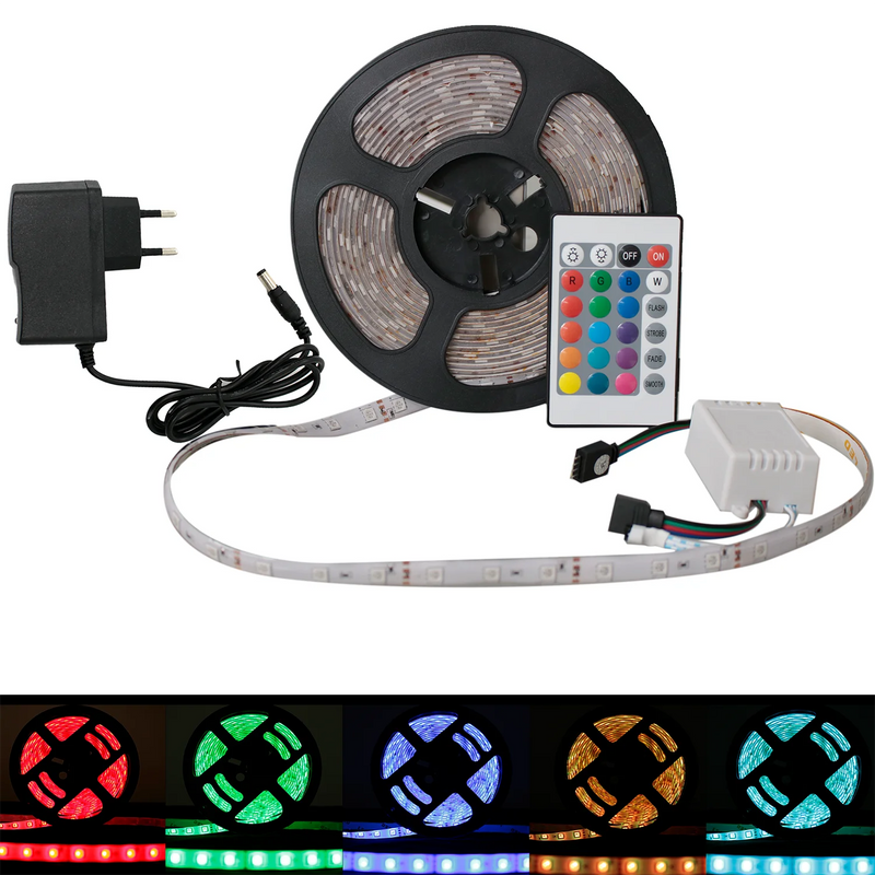 Fita LED RGB 5 Metros  Com Controle Remoto e Fonte 12v Bivolt